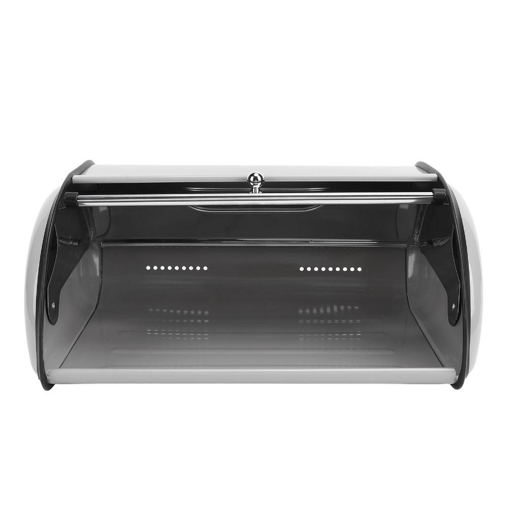 Grey Bread Storage Container Stainless Steel Metal Bread Bin Roll Top Bread Box  Kitchen Countertop