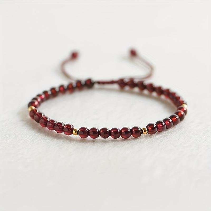 Bracciale Intrecciato Fatto a Mano con Granato Rosso - Gioiello Elegante con Perline Fatto a Mano, Adatto a Tutte le Stagioni