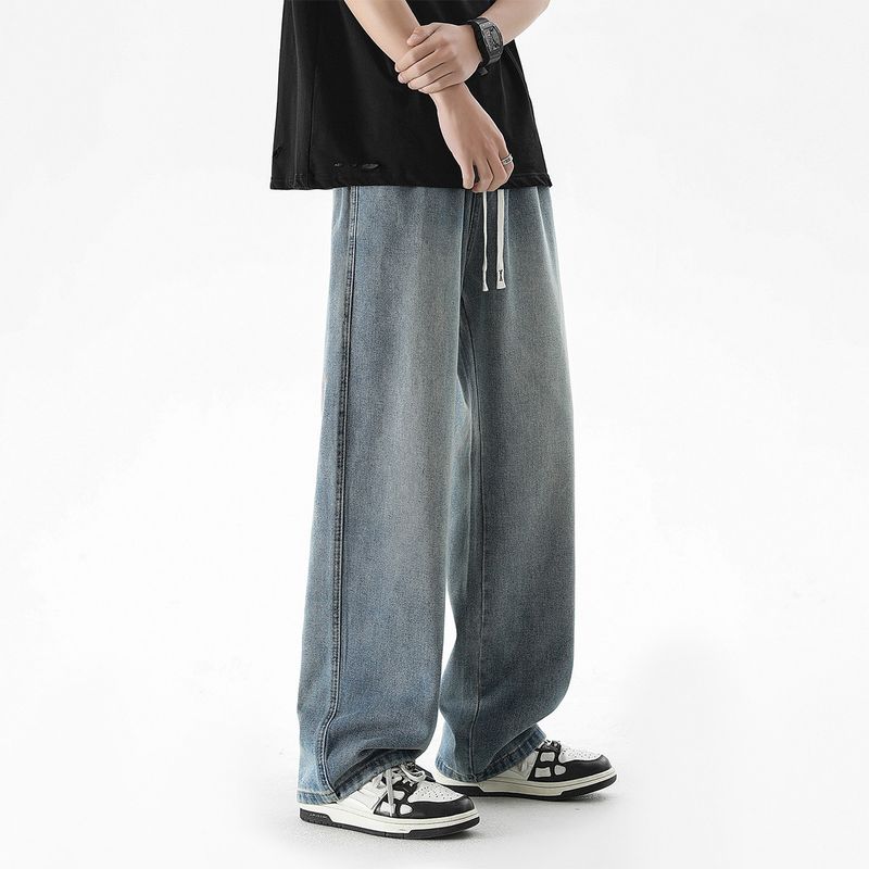 51 Hip-Hop Fashionable Brand Loose Tether Straight-leg Denim Men's American Retro Easiest for Match Drape Winter Fleece-Lined Long Pants