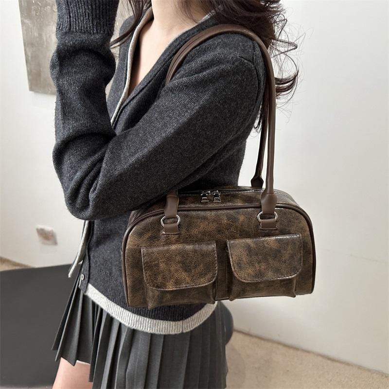 Popular Bags for Women 2025 New Trendy Style Underarm Bag Korean Style Shoulder Bag Maillard Retro Bowling Bag