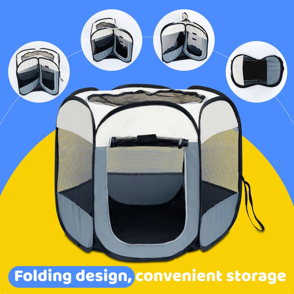 Faltbarer Tragbarer Kleintierkäfig Reißfest Atmungsaktiv Transportbox Zelt Mit Netzoberseite und Fenster Für Hund Hamster Kaninchen Meerschweinchen