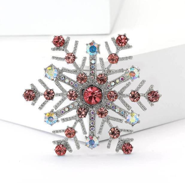 Fashion Rhinestone Snowflake Brooches for Women Clothing Coat Jewelry Accessories Gifts