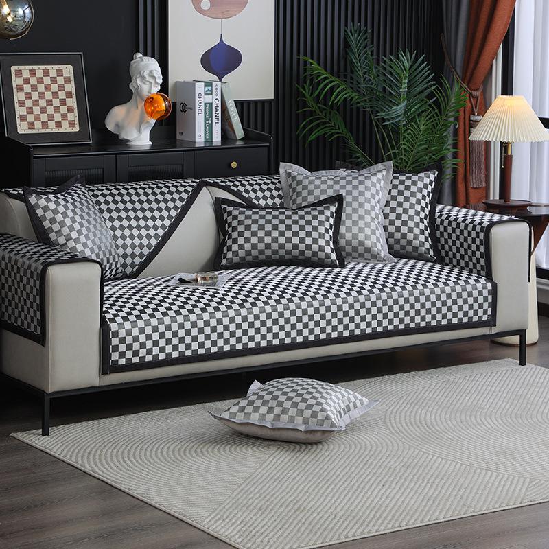 

Summer Ice Silk Chessboard Sofa Cushion Non-Slip Universal Rattan Mat Sofa Cover Cloth for Modern Home Decor 70*70cm