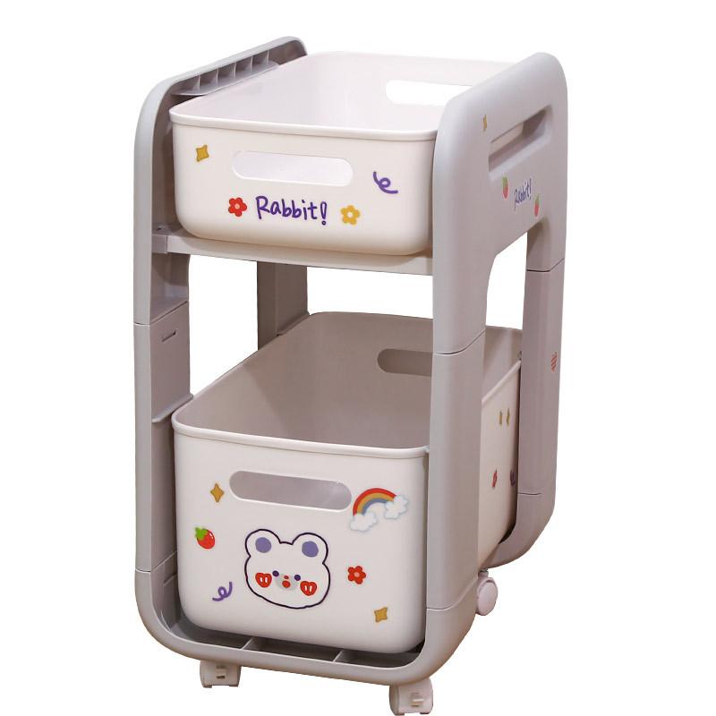 Double Floor Shelves Moving Trolley Under The Dormitory Table Bedside Snacks Cosmetics Storage Organizer