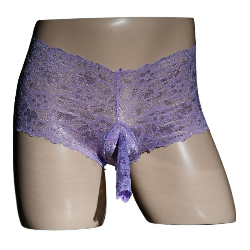 Large Size Sissy Lingerie Panties Men Sexy Floral Embroidered Underwear Open Closed Penis Sheath Briefs Gay Crotchless Nightwear