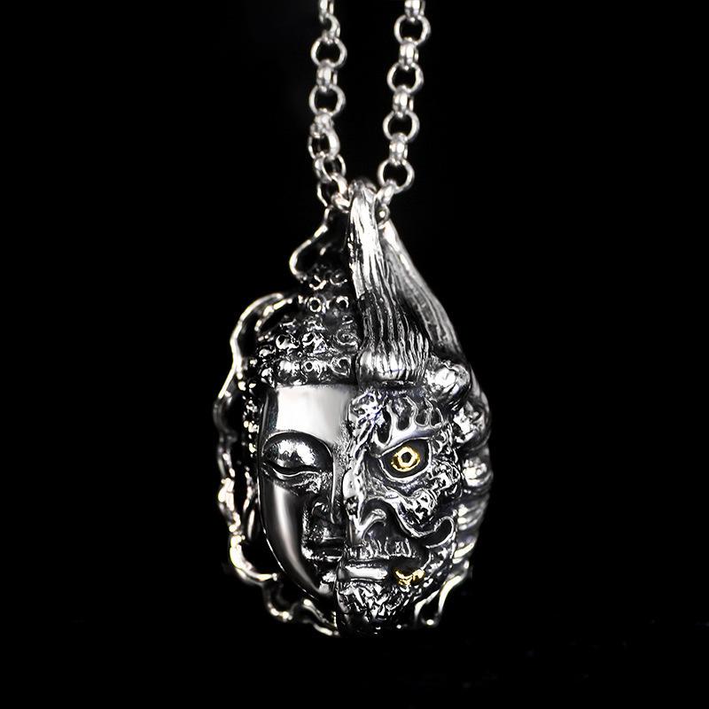 

Necklace Buddha and Demon s Thoughts Necklace Year of the Zodiac Retro Men s Pendant 50CM(Necklace Size) срібний