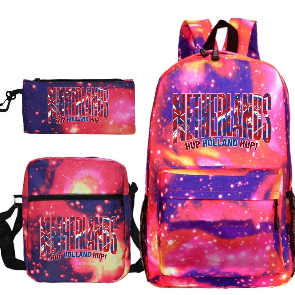 Vintage "Netherlands Hup Holland Hup" 3 In 1 Backpack Shoulder Bag Pencil Case Women Men Student Fashion Football Lover Bagpack