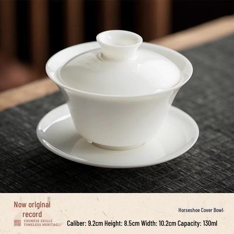Qiwei Dehua White Porcelain Sancai Gaiwan Teacup Set