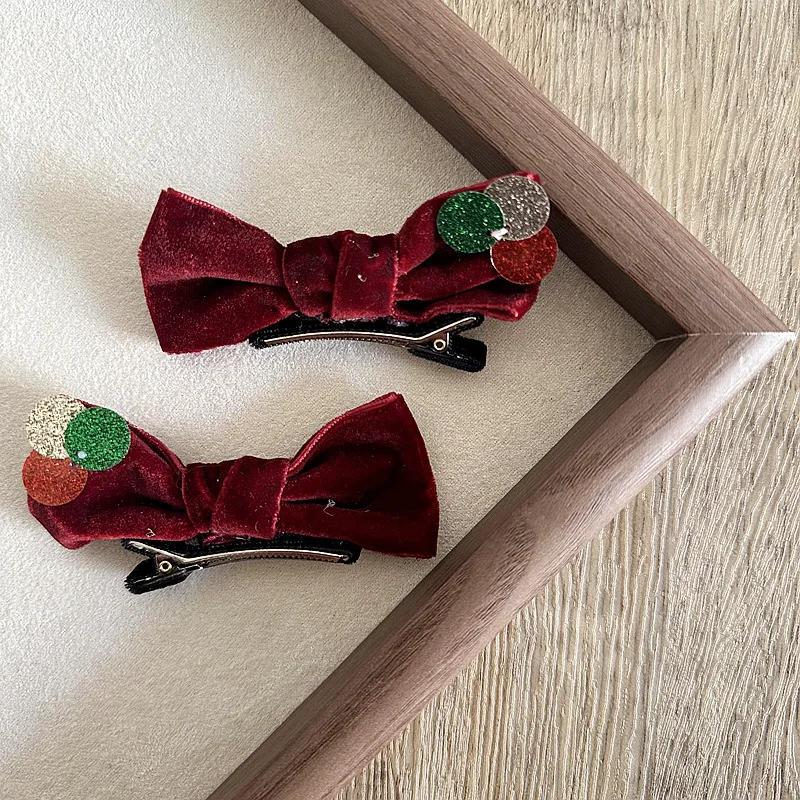 2pcs/set Red Color Baby Hair Clips New Year Christmas Series Bow Belt Toddler's BB Clip Sweet Fashion Princess Hair Accessories