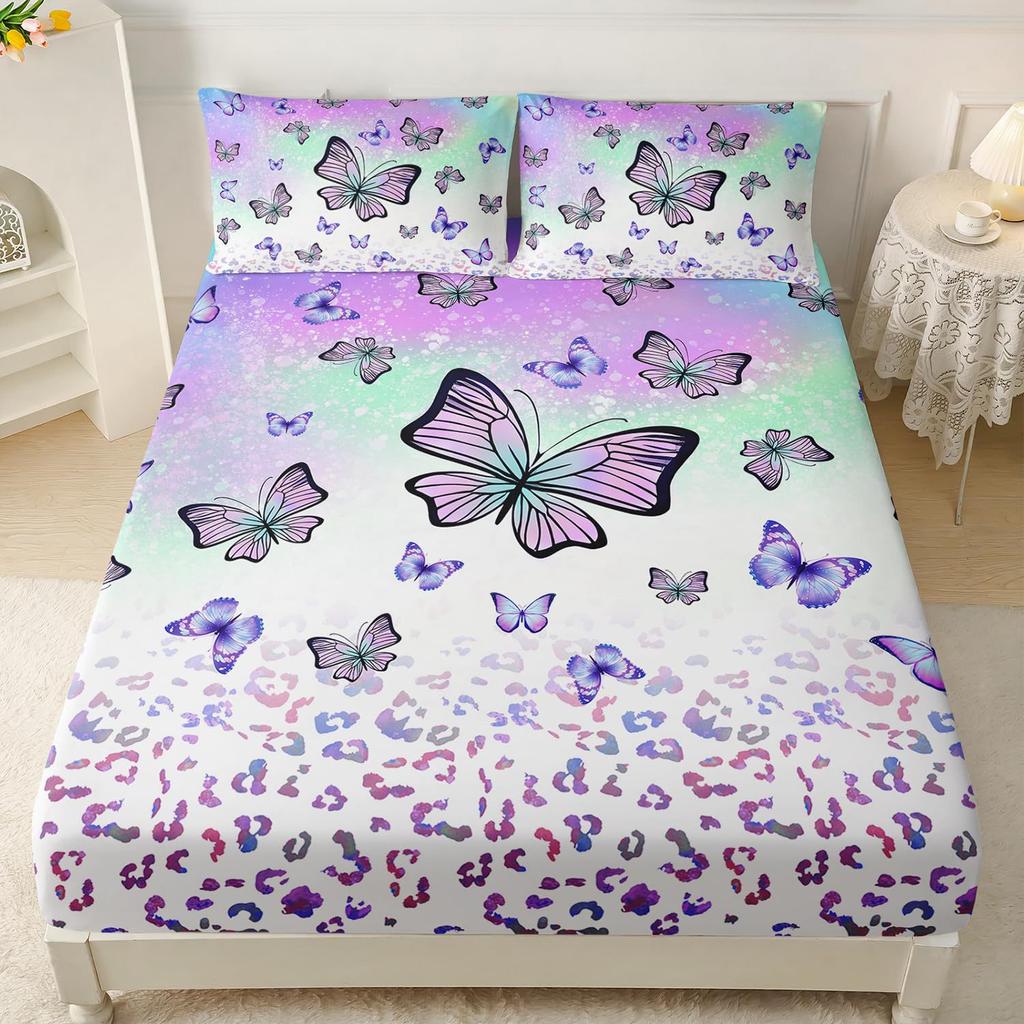 Beautiful Butterfly Pattern Mattress Three-Piece Digital Printing Mattress Bedding Set Adult Children