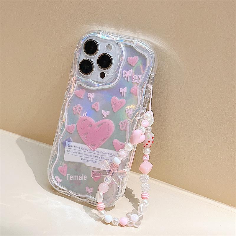 Zhitai iPhone 16 Pro Case, Laser Paper Cream Pattern, Chain Compatible with iPhones 12-78 Plus