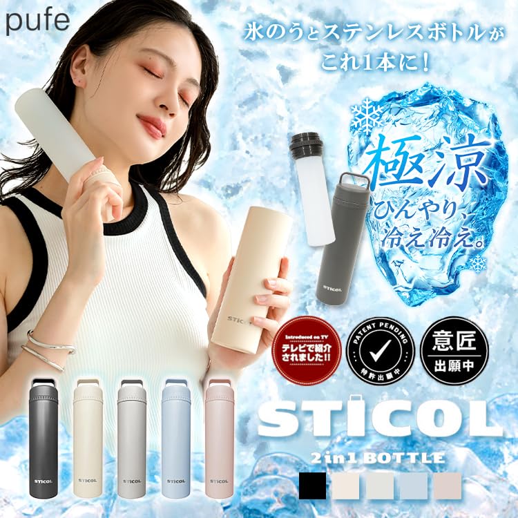 Donovan STICOL BOTTLE Stainless Steel Water Bottle with Ice Ice and Ice Featured In DayDay and Hirunandesu Light Blue Packs, Sticks, Bags, Magazines,