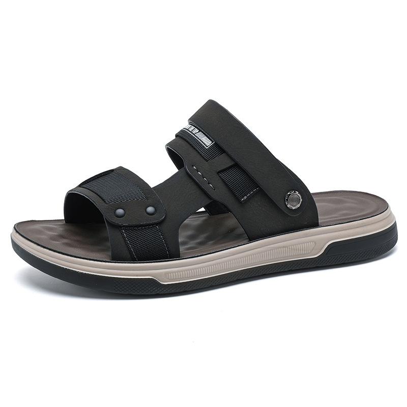 Men's shoes 2025 summer new men's fashion light luxury high quality leather surface comfortable outdoor two wear one word cool slippers