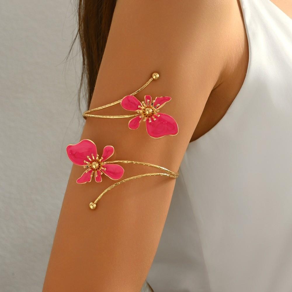 Goldfarbenes Blumen-Manschettenarmband Emaille-Glasur Handwerk Spiral-Armband Vintage Offener Armreif Damen