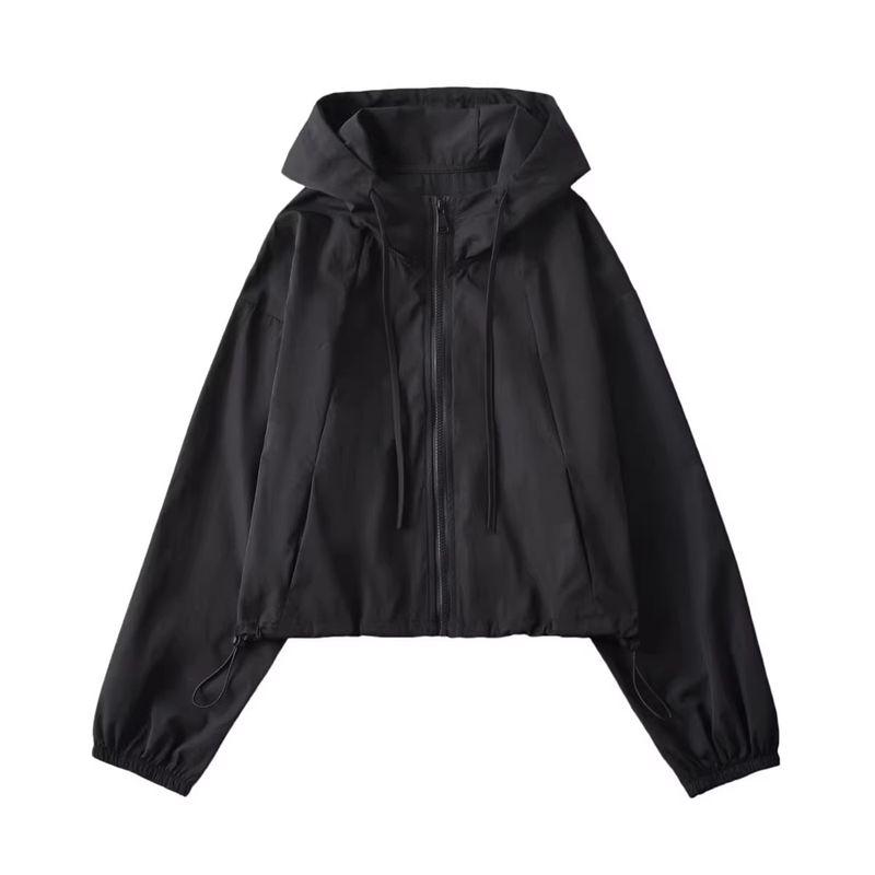 Za New Fall Women's Clothing 2025 Fashion Wind Fashion Loose Drawstring Waist Long Sleeves Hooded Jacket Outwear