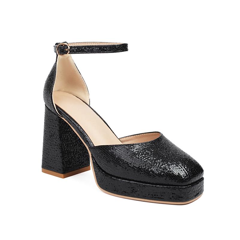 

ANNYMOLI/женские двухсекционные туфли-лодочки с ремешком на щиколотке, женская модная обувь на платформе с квадратным носком и пряжкой, весенне-осенняя обувь цвета золотистого, серебряного цвета 34 чёрный