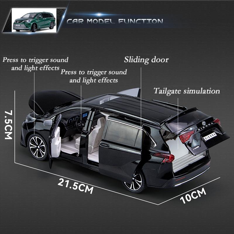 1/24 Scale Sienna MPV Diecast Car Model Toy, Pull Back Toy Vehicle with Sound and Light for Kids Toddler Boys Girls Gift Collection