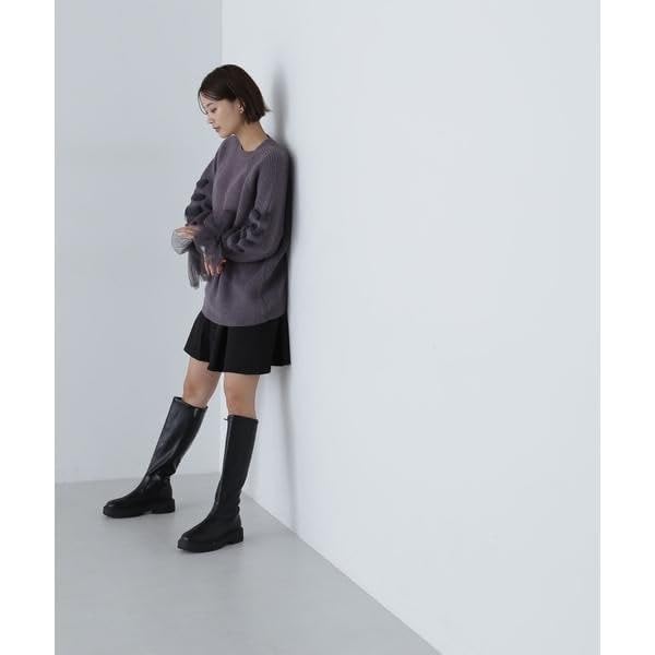 Natural Beauty Basic Ribbon Sleeve Knit Charcoal Women's Lace-Up Sweater,