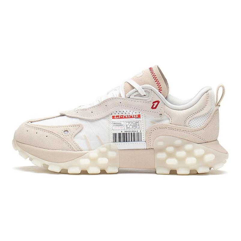 Li Ning Fabric Cushioning Slip Resistant Abrasion Resistant Breathable Low top Casual Shoes Women's White AZGS082-1