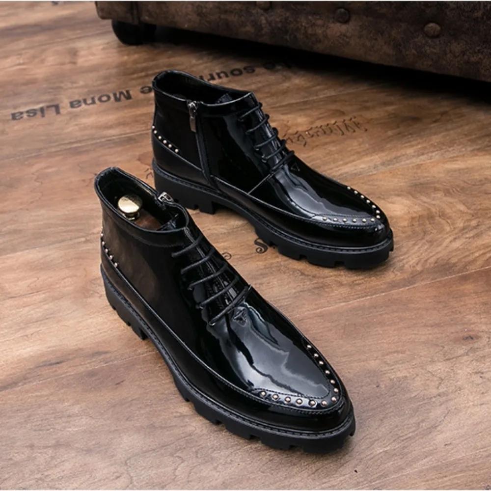 Herren Lackleder Mokassins Schuhe High Top Italienisch Formell Kleid Brogue Oxford Hochzeit Business Schuhe Stiefel 2024 Schuhe für Männer