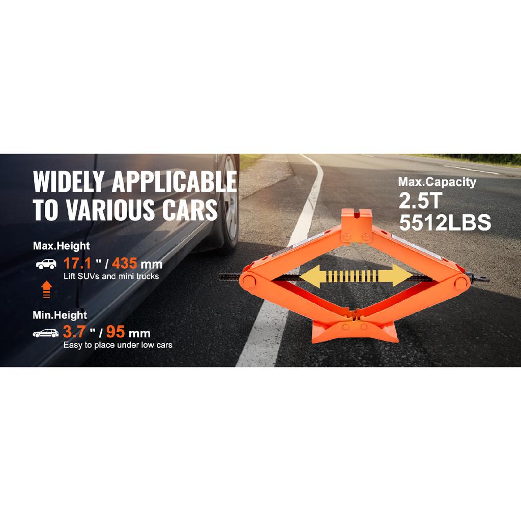 SucceBuy Scherenwagenheber 2,5 Tonnen / 5512 lbs Scheren-Autojack 3,7"-17,1" Hubbereich Scherenhubwagen Tragbarer Reifenheber für Auto