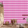 Harlequin Rhombus Wallpaper, purple and white, powder pink background, 50x1000