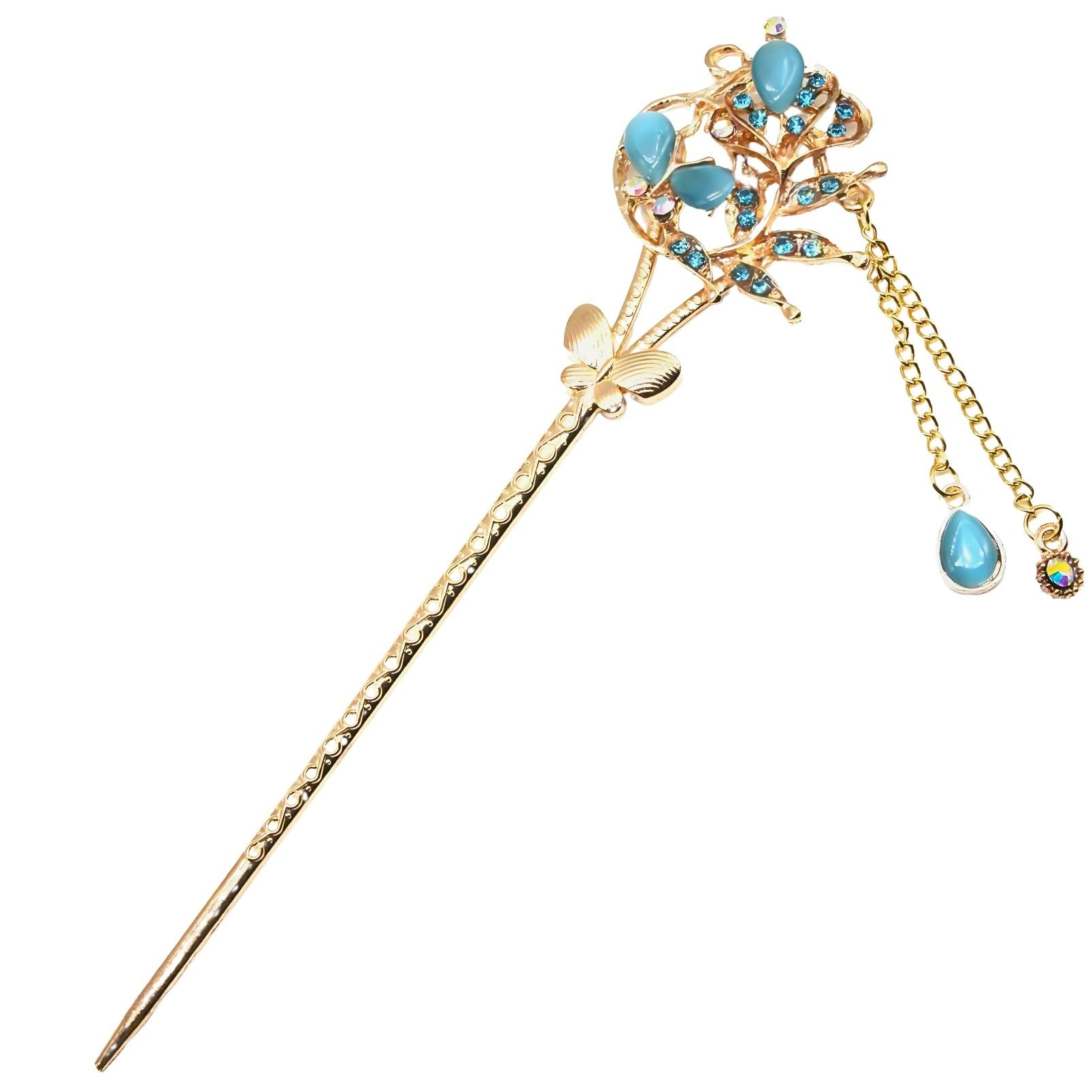 [MiaoMiao] Kanzashi Hairpin (Single) for Japanese Traditional Clothing (Tomesode, Kimono, Yukata) - Metal, Butterfly, Antique Flower, Pink Gold Hair