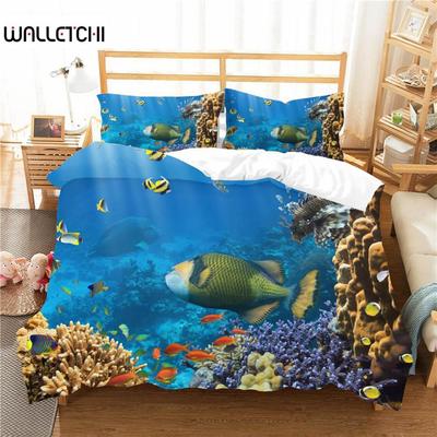 Ocean Fish Duvet Cover Set Ocean Marine Theme Twin Bedding Set Polyester Sea Underwater World Sealife Twin King Size Quilt Cover