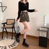 Women's High-Waist PU Leather A-Line Shorts, Brown Wide-Leg Style for Autumn/Winter 2024. Perfect Outerwear with Boots.
