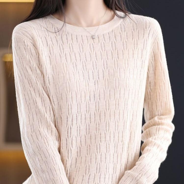 Fashionable Round-neck Knitted Sweater for Women In Autumn and Winter Thin Cut-out Sweater Loose Long-sleeved Pullover