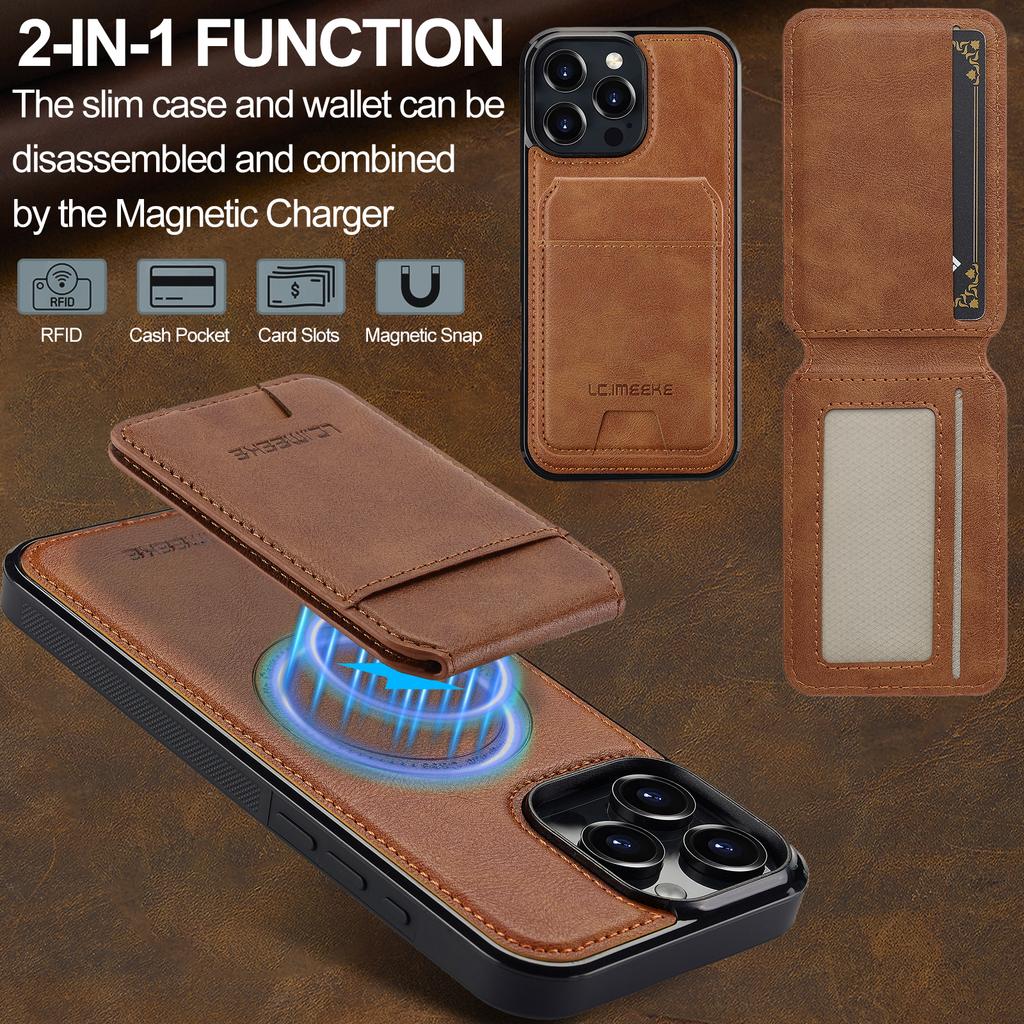 2-in-1 Abnehmbare Lederhülle für iPhone 16 17 Air 16E 15 14 13 12 11 Pro XS Max XR 8 Plus SE Mini Kartenfach Magnetische Abdeckung