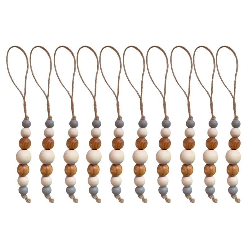 10Pcs Wooden Beads Ornament Wood Beaded Christmas Tree Decoration For Wall Window Staircase Holiday Party Decoration