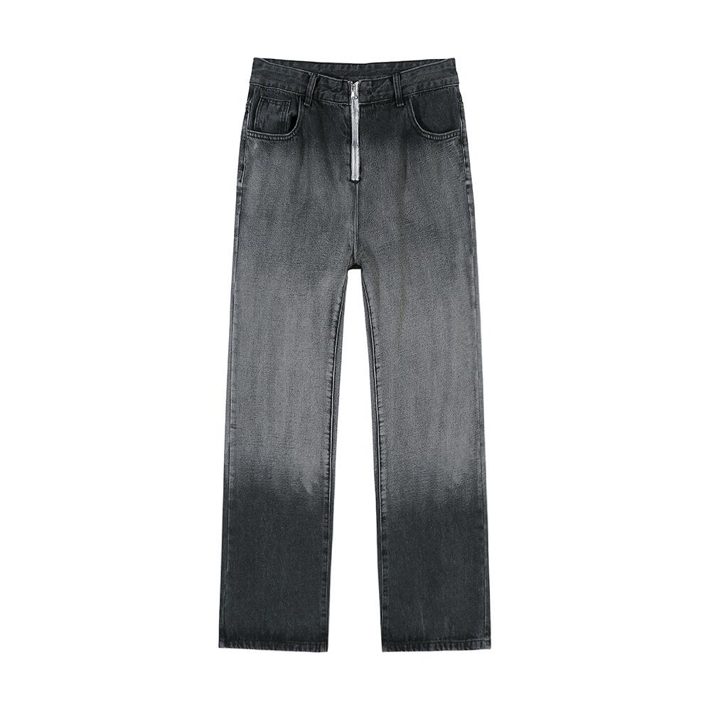 Retro washed gradual change jeans men's Korean version loose straight pants summer thin casual wide legs
