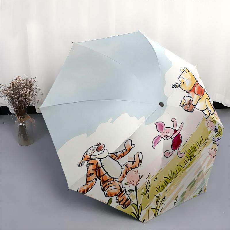 Hundred Acre Wood, Winnie-the-Pooh Themed Automatic Opening and Closing Umbrella, Brightly Colored 8-rib Portable Umbrella, Suitable for Men and Women