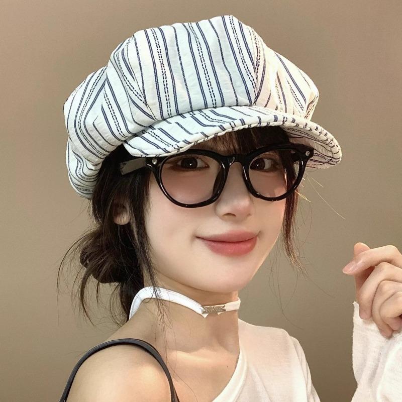 Autumn Beret Women's Irregular Folds Big Head Circumference Octagonal Hat High-end Women's Hat Spring and Summer Show Small Face