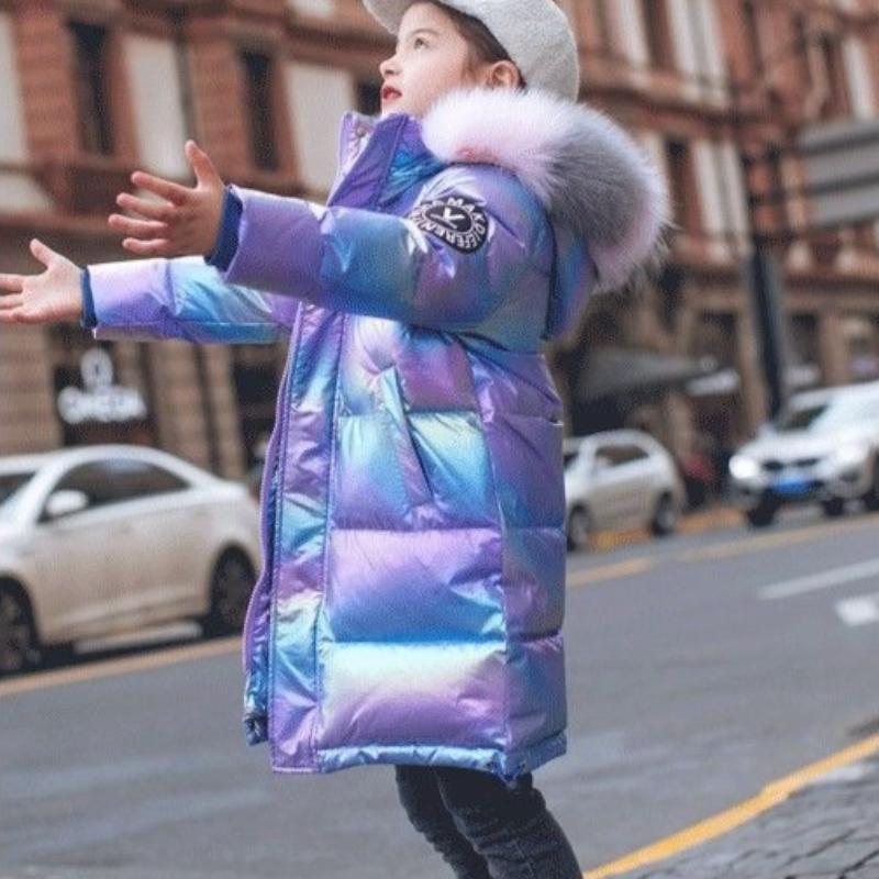 

Детская мода Теплое Ветрозащитное Пальто для Девочек Длинное Блестящее 170cm фиолетовый