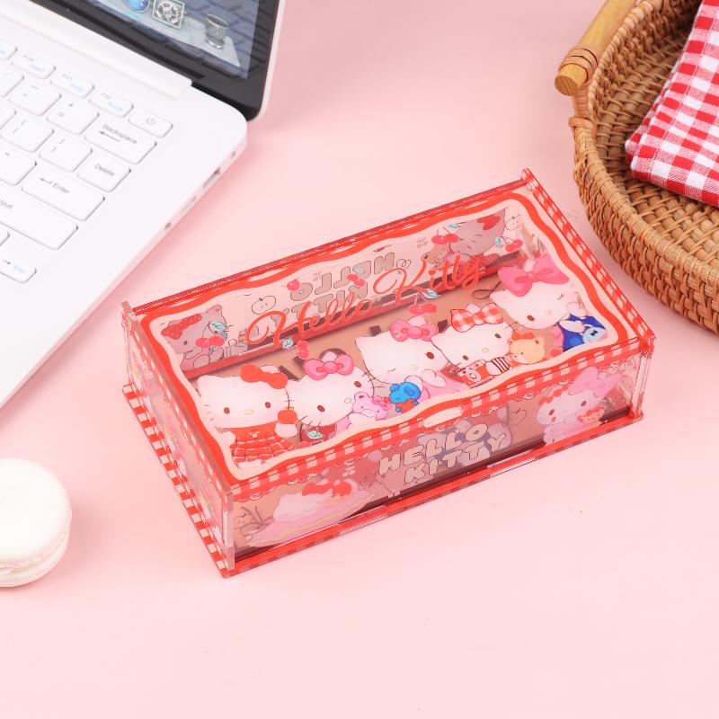 Hello Kitty Storage Box Cute Acrylic Flip Desktop Storage Box Dust-Proof Ornaments Removable Home Decora