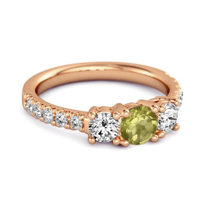 Peridot Triple Stone Pavé Band Ring - Sterling Silver Rose Gold Vermeil