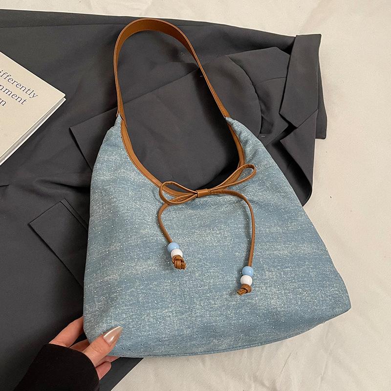 Trendy New Style Fashionable Casual Style Star Denim Underarm Tote Bag Versatile Commuter Light Shoulder Bag