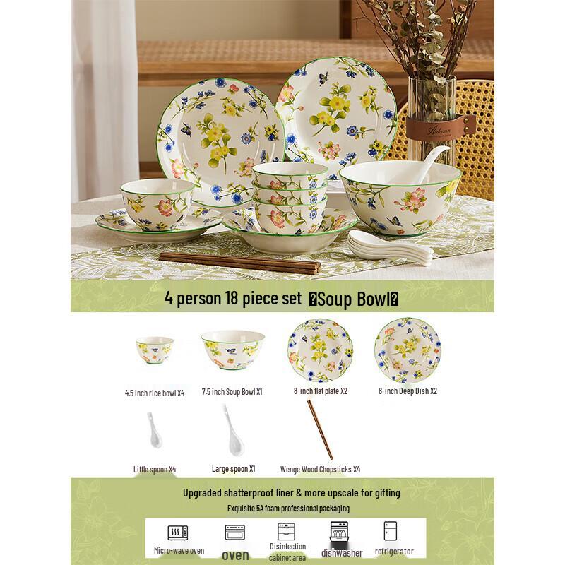 18-Piece Floral Ceramic Dinnerware Set