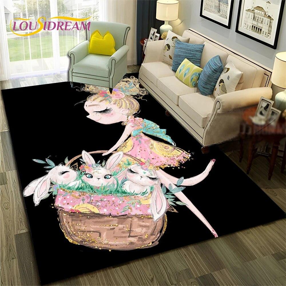Cartoon Ballerina Fairy Cute Ballet Girl Carpet Rug for Home Living Room Bedroom Sofa Doormat Decor,Child Non-slip Floor Mat