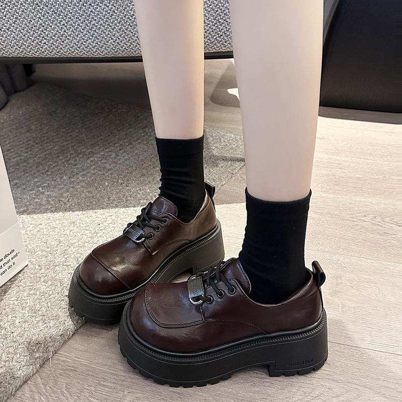 

British style lace-up small leather shoes women s 2025 spring and autumn new ins trendy Internet celebrity fashion versatile platform loafer sin 35 коричневый