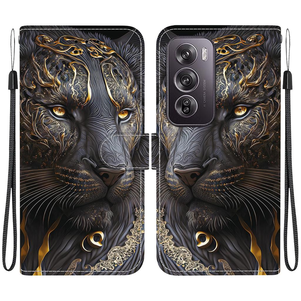 Ručně vyráběné PU kožené flipové pouzdro pro Oppo Reno12/Reno12 Pro Protiskluzový nárazuvzdorný kryt s poutkem na zápěstí a designy srdce/růže/kočky