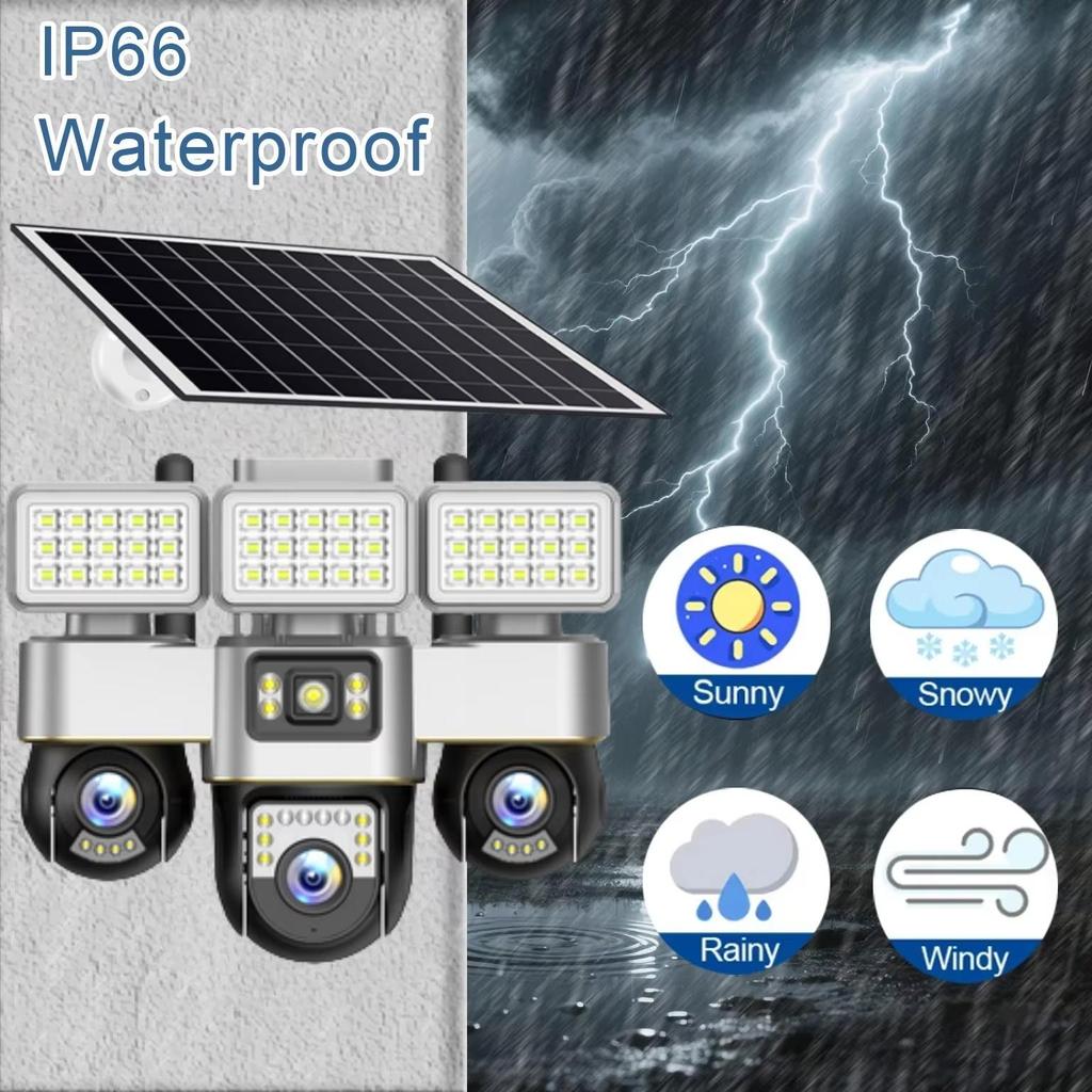 LS VISION V380 Pro 15MP 8K Three Lens WIFI Solar Camera Outdoor Waterproof PIR Humanoid Detection Security Video Monitor Night Vision