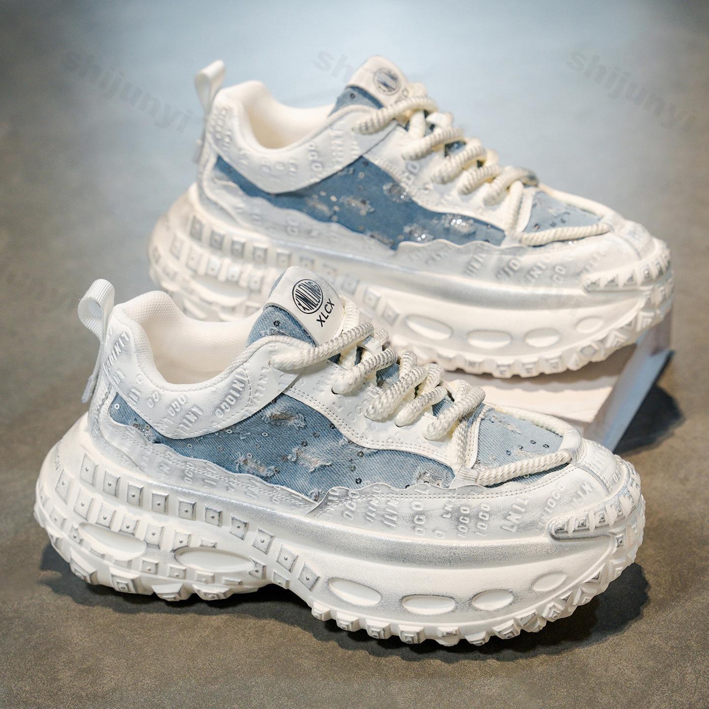 

Модные нишевые дизайнерские мужские кроссовки на толстой подошве в стиле кэжуал, осень 2025, низкие, удобные, универсальные, модный тренд, нескользящие кроссовки на платформе 39 синий