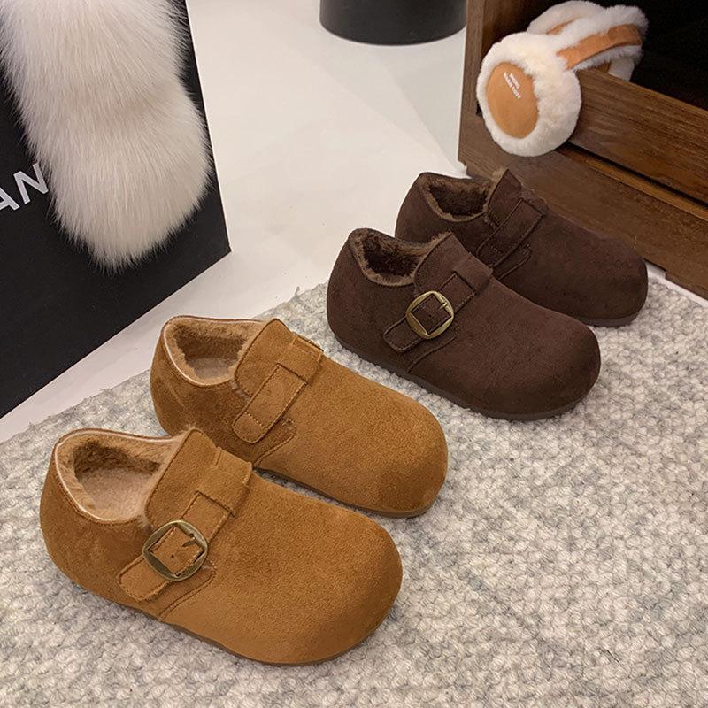 Leather velvet warm platform women's shoes winter new non-slip cotton shoes Doudou shoes