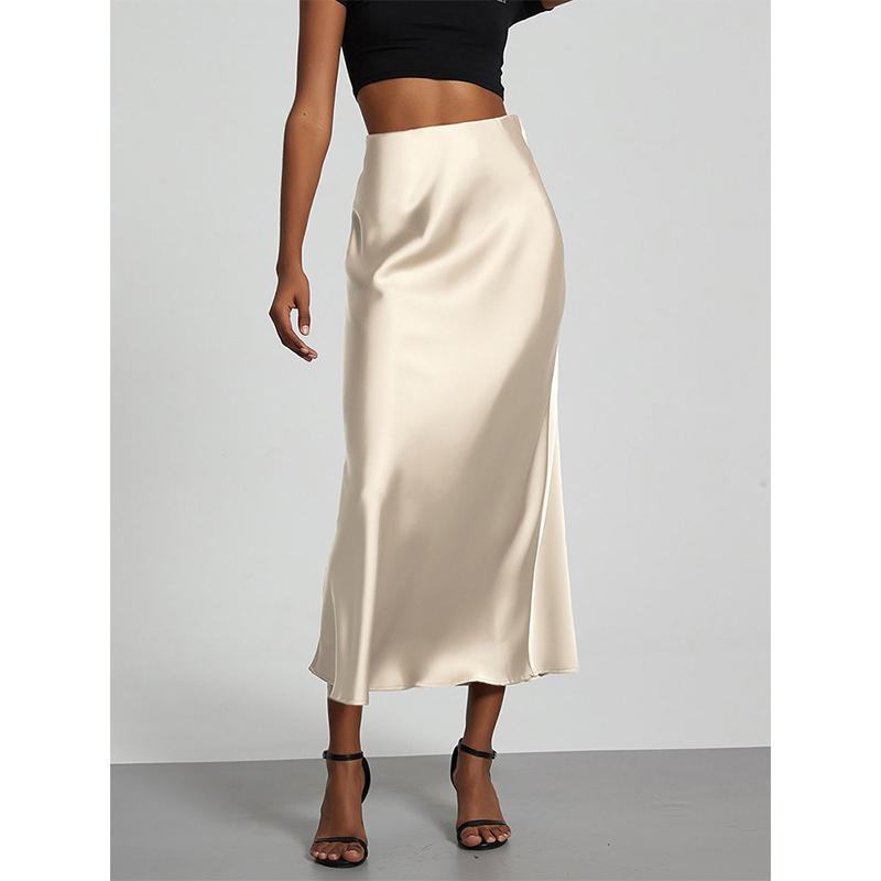 Gonna Lunga Satinata Moda Festa Vita Alta Monocolore Casuale Base Gonne Donna Gonna a Sirena Chic Estate Abbigliamento Donna