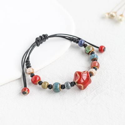 Kaseakia Handmade STAR Vintage Ceramic Stone Beads Wax Cord Adjustable Beaded Bracelets Bohemian Boho Jewelry for Women