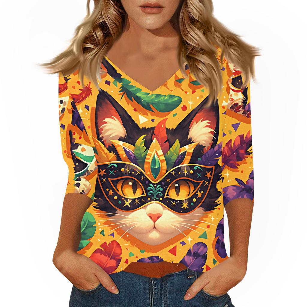 Dámské tričko s potiskem 3/4 rukáv denní víkendová móda základní véčkový výstřih běžný top