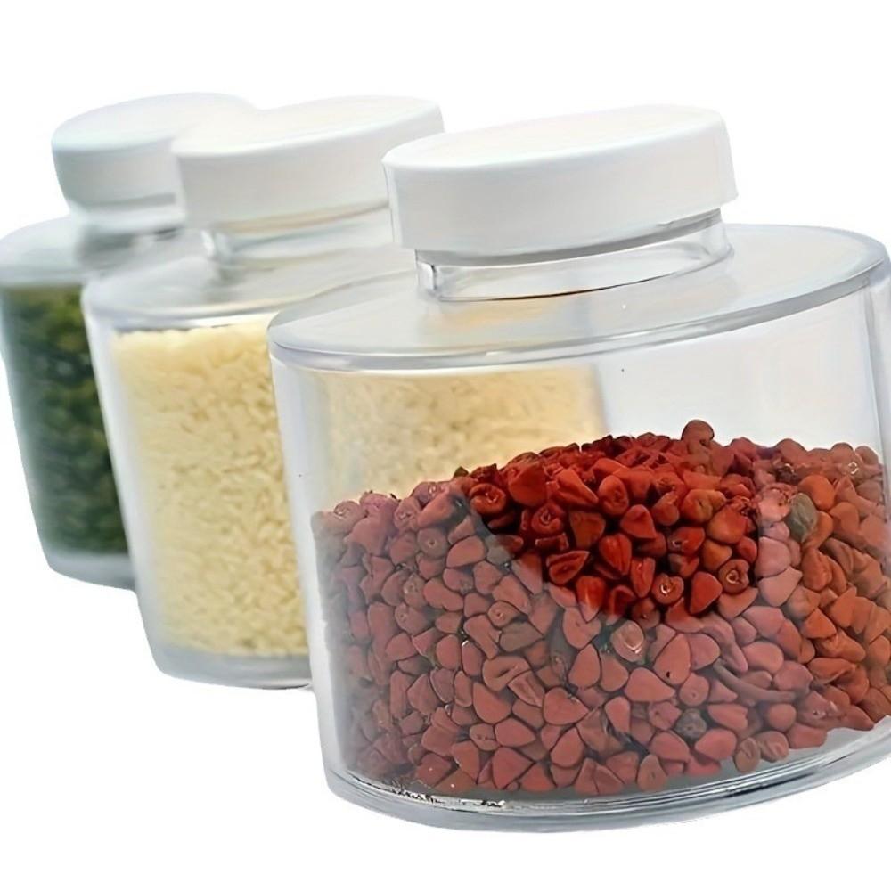 6pcs Transparent Tower Seasoning Jar Airtight Seal Plastic Stackable Seasoning Bottle Removable Lids Cylindrical Shape